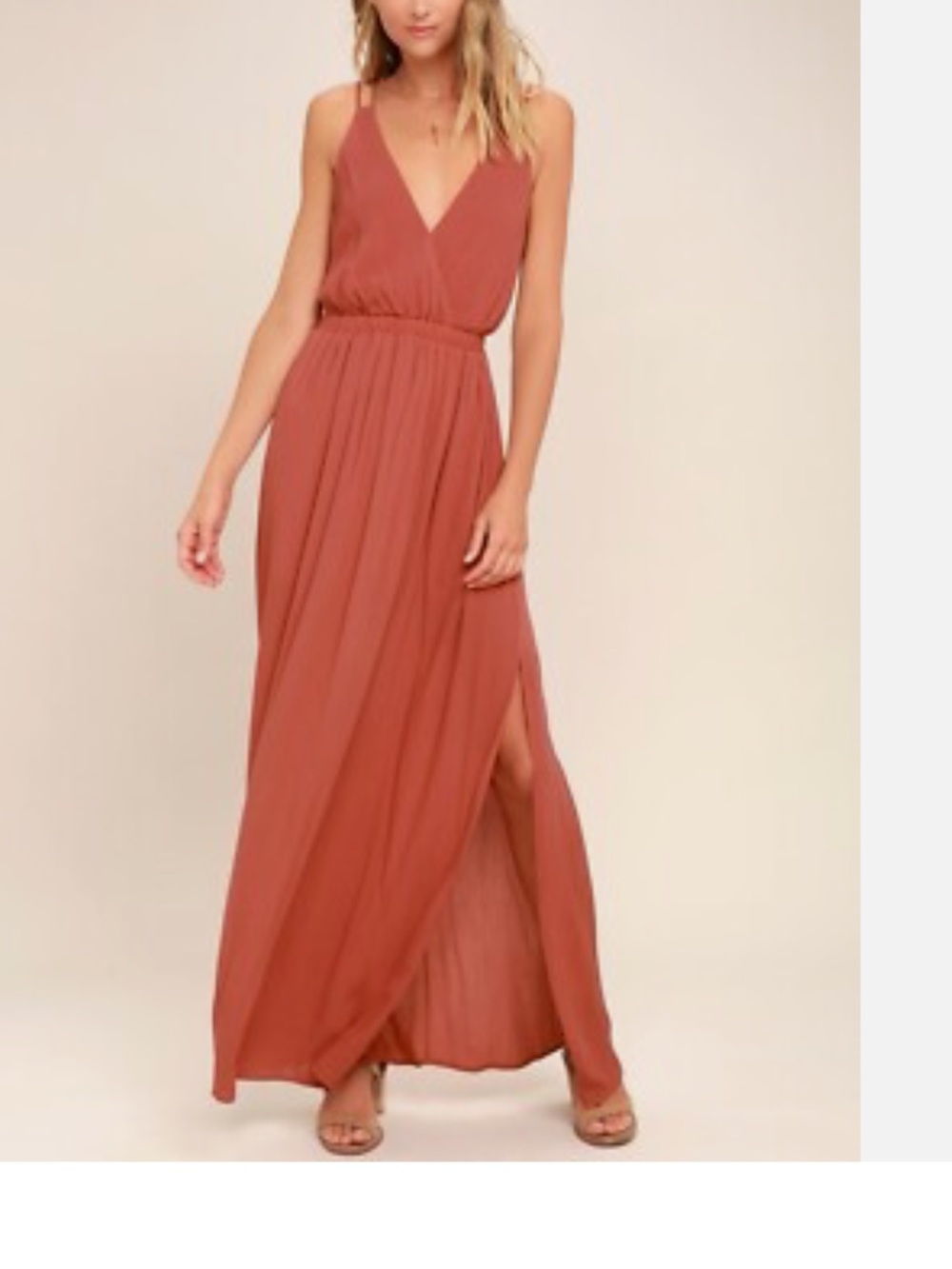 Rust Orange Maxi Wrap Dress with Spaghetti Straps